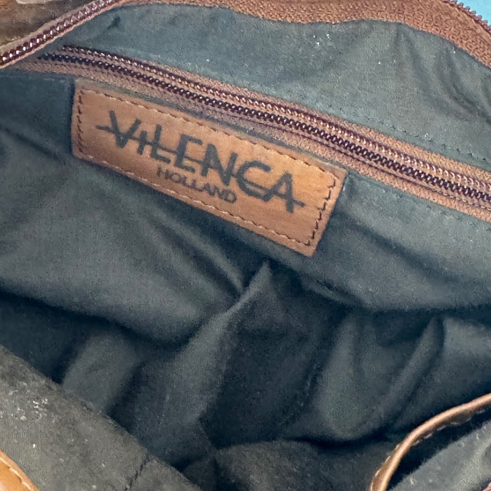 Vilenca Holland Woven Leather Crossbody Bag Cognac Brown Top Handle Tote - Picture 10 of 16